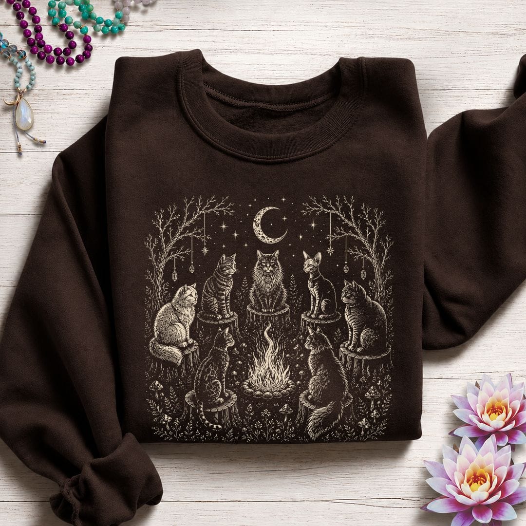 Printify Sweatshirt Cat Coven Sweatshirt Dark Chocolate / S