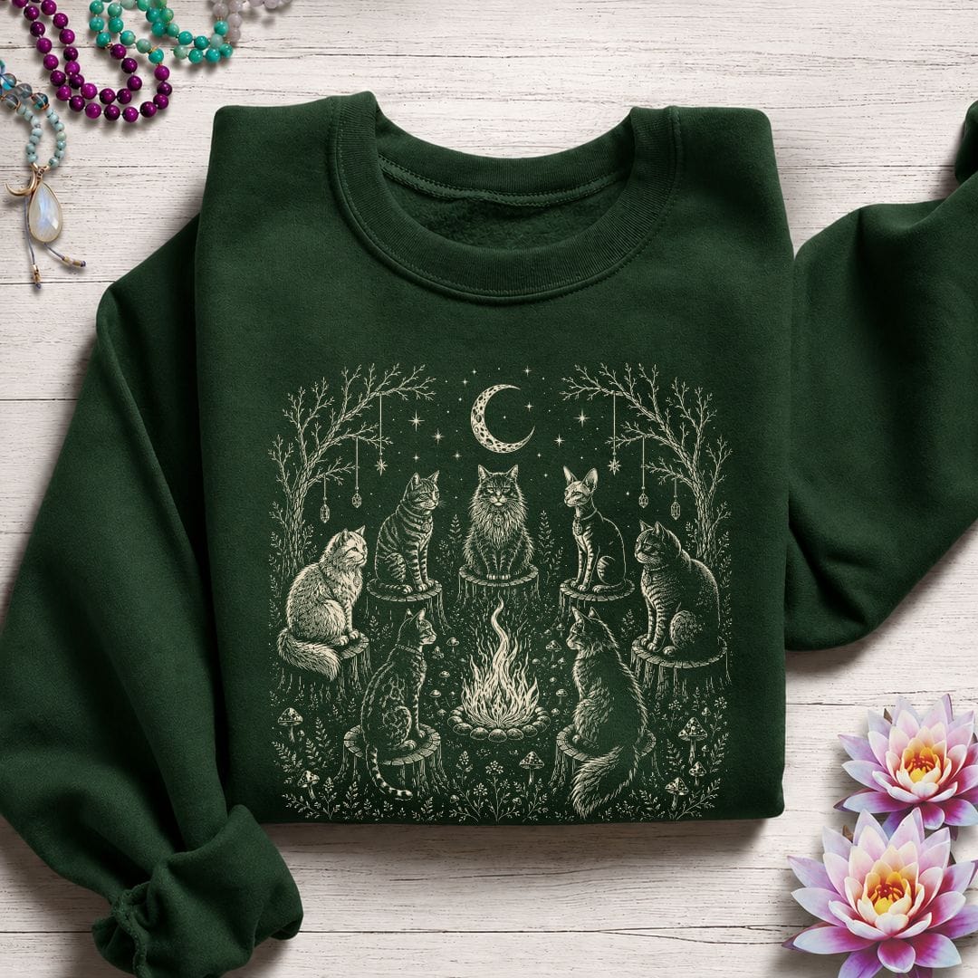Printify Sweatshirt Cat Coven Sweatshirt Forest Green / S