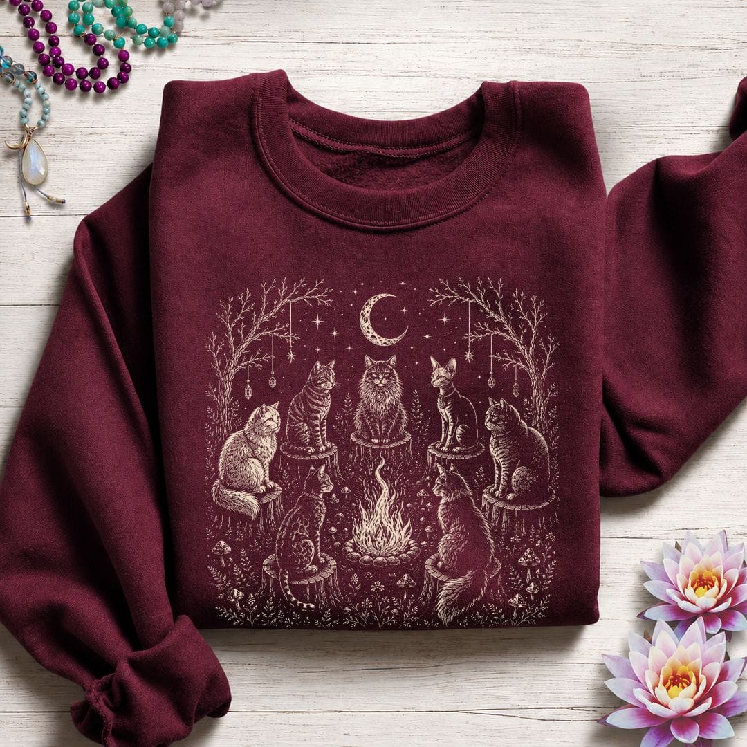 Printify Sweatshirt Cat Coven Sweatshirt Maroon / S