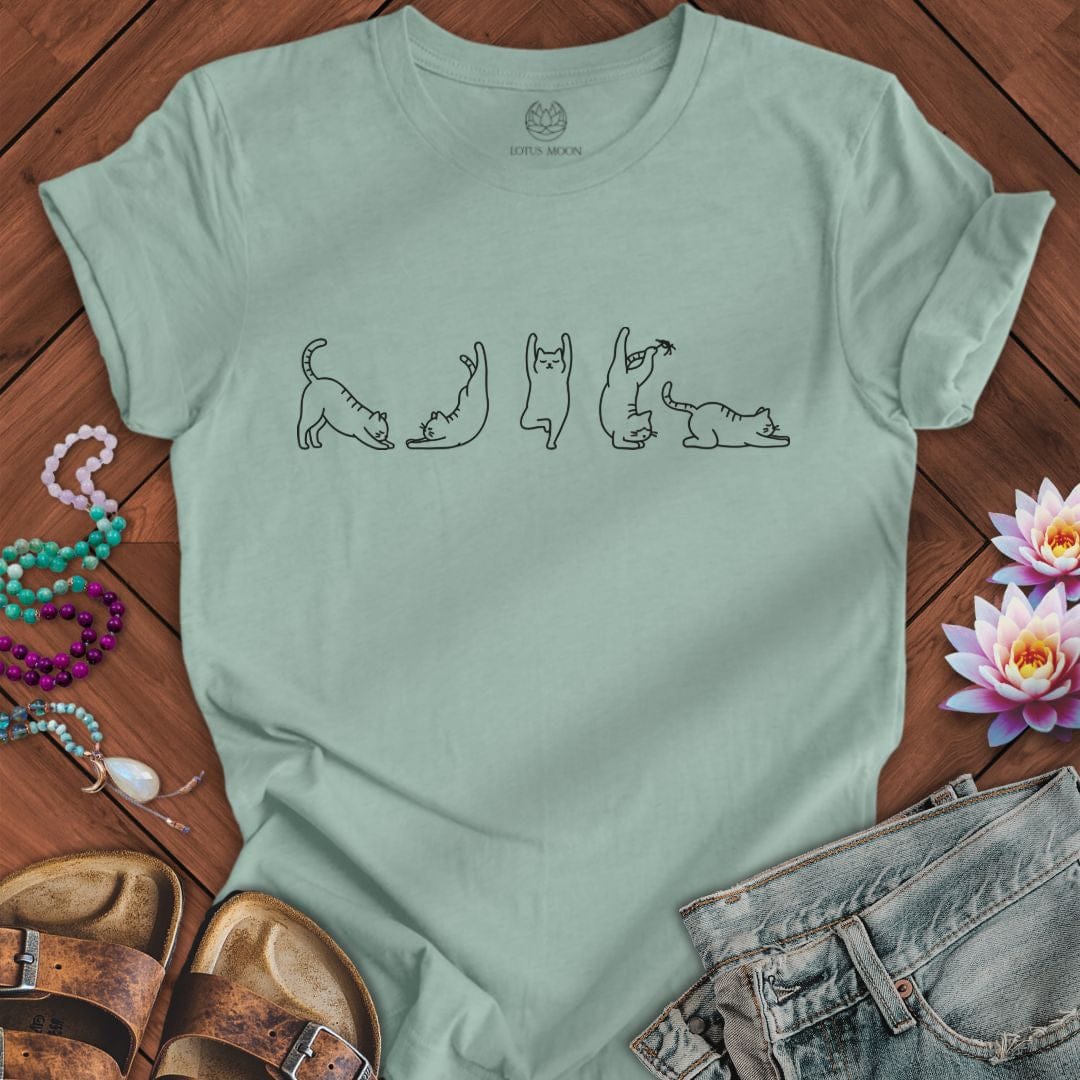Cat Yoga Flow Tee Dusty Blue