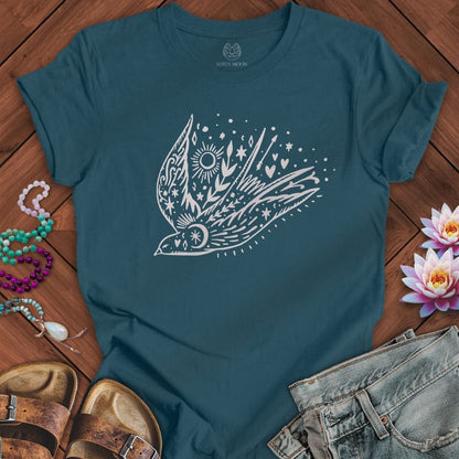 Celestial Bird Tee Deep Teal