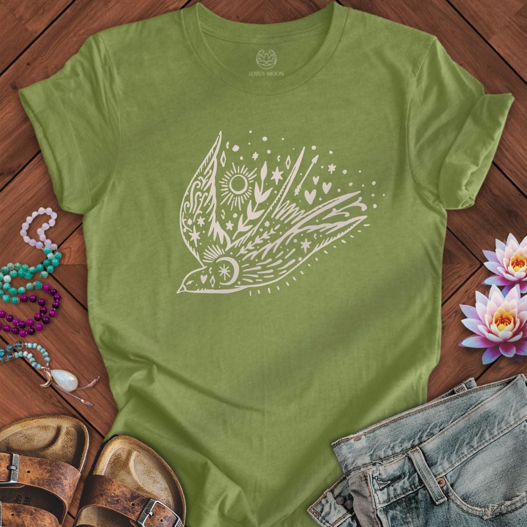 Celestial Bird Tee Heather Green