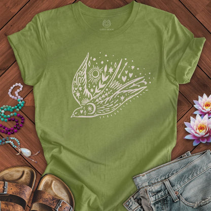 Celestial Bird Tee Heather Green