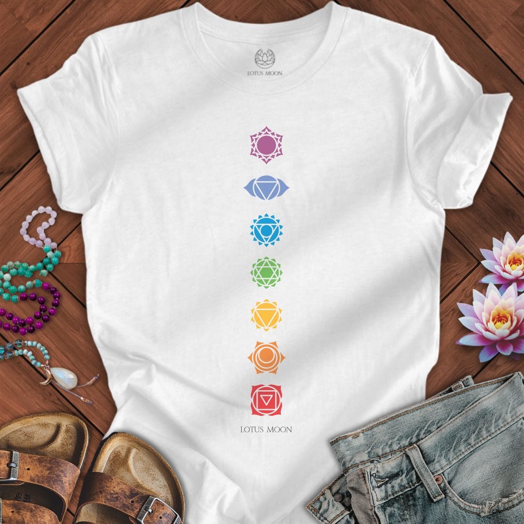 Chakra Symbols Tee Solid White Blend
