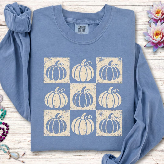 Checkered Pumpkins Long Sleeve Tee Blue Jean