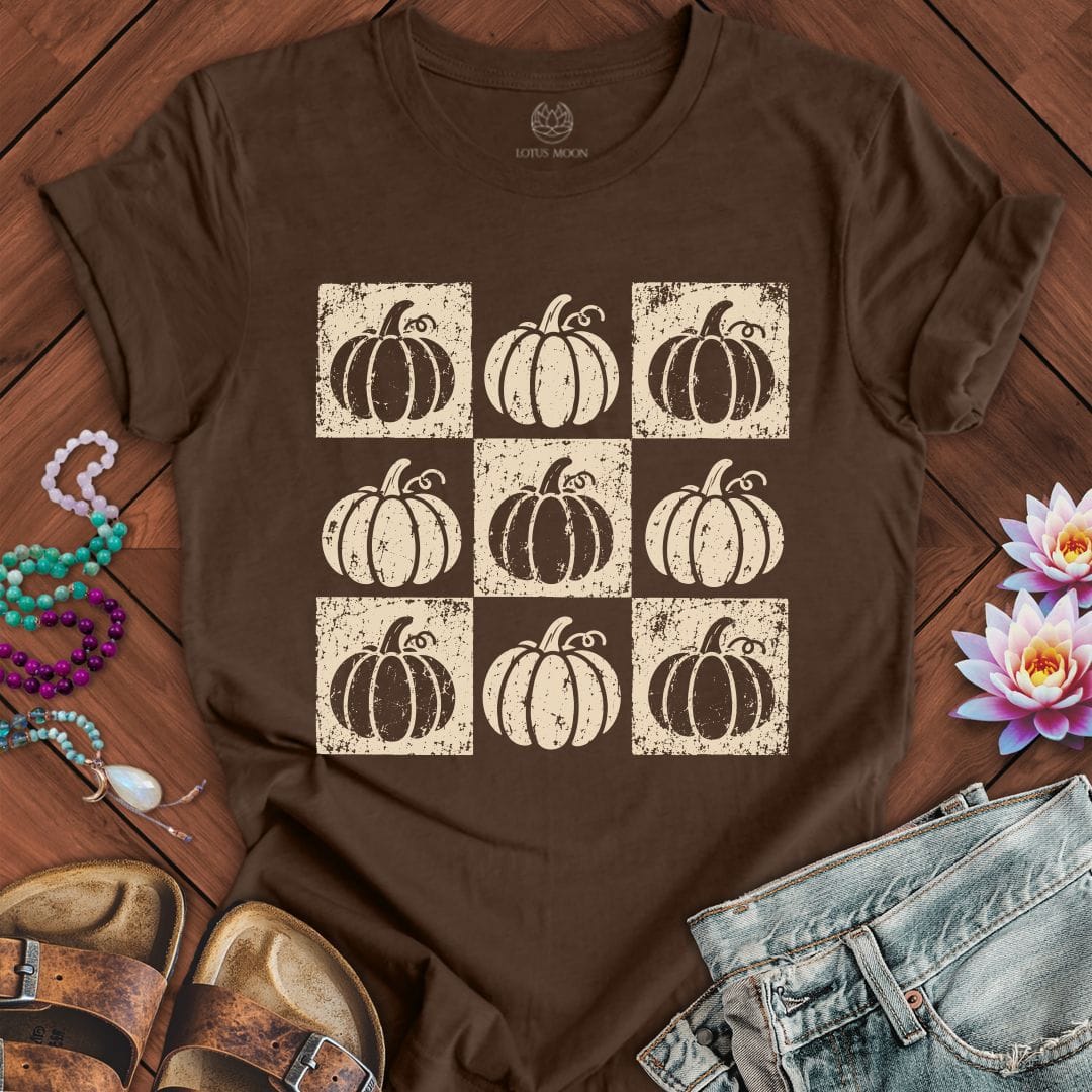 Checkered Pumpkins Tee Heather Brown