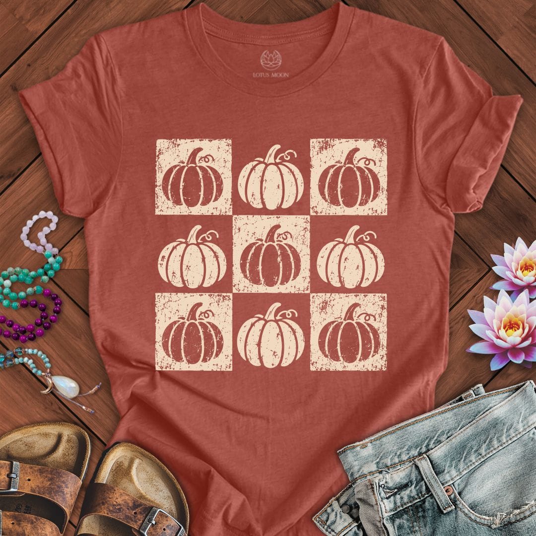 Checkered Pumpkins Tee Heather Clay
