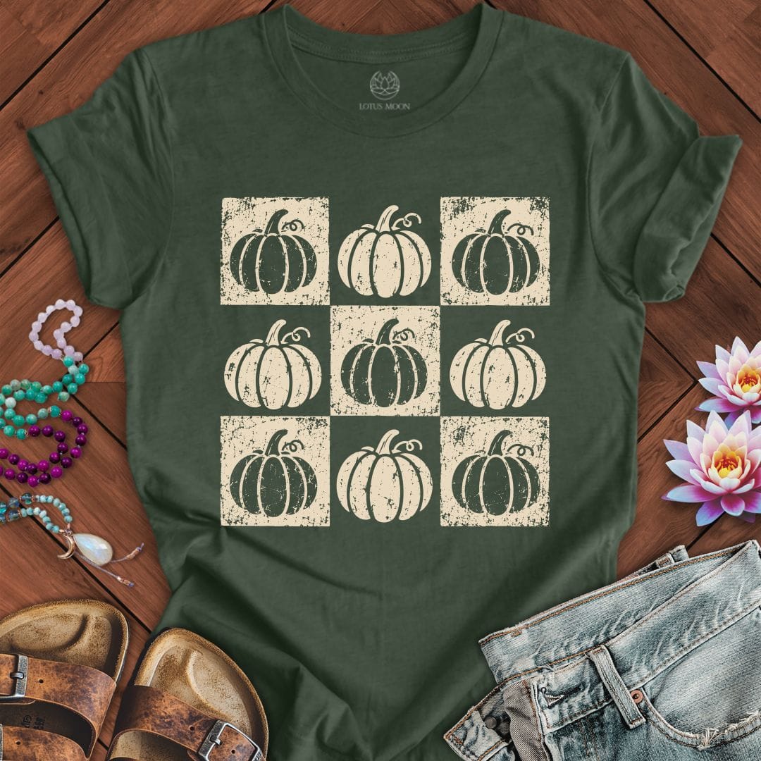 Checkered Pumpkins Tee Heather Forest