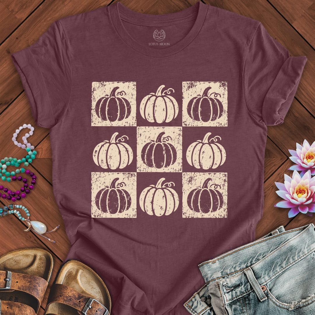 Checkered Pumpkins Tee Heather Maroon