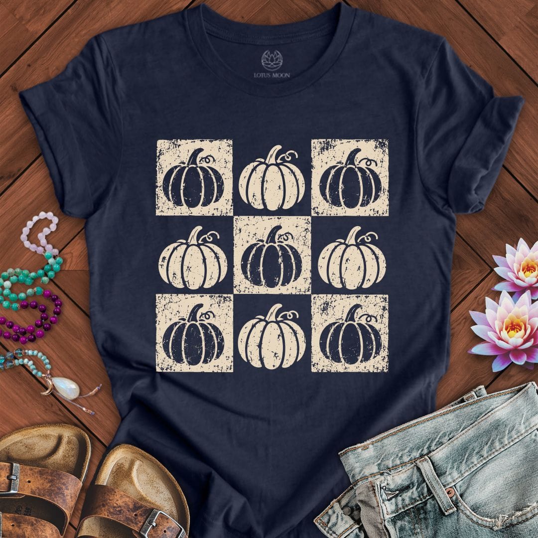 Checkered Pumpkins Tee Heather Midnight Navy