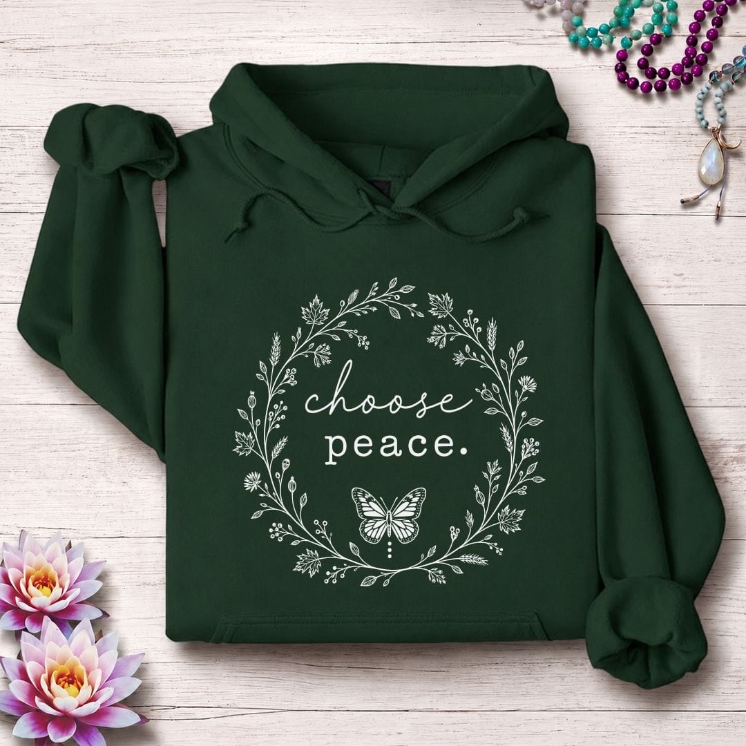 Printify Hoodie Choose Peace Hoodie Forest Green / S