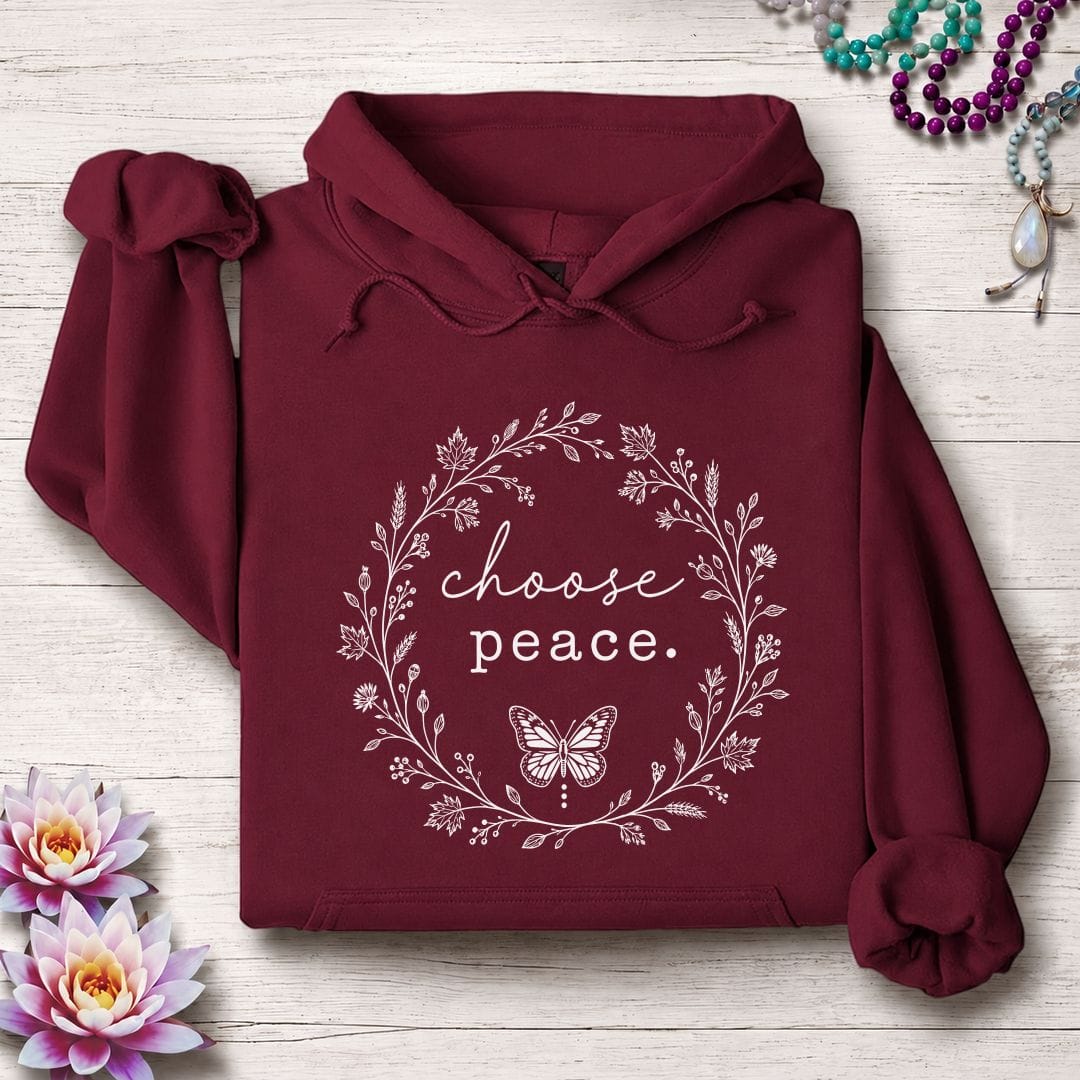 Printify Hoodie Choose Peace Hoodie Maroon / S