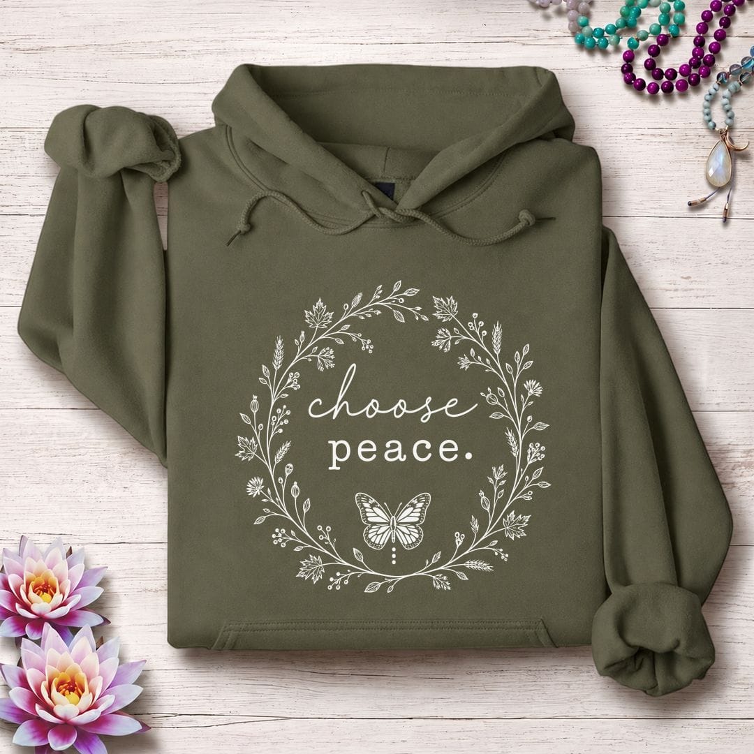 Printify Hoodie Choose Peace Hoodie Military Green / S