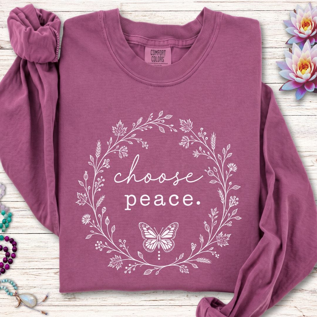 Choose Peace Long Sleeve Tee Berry