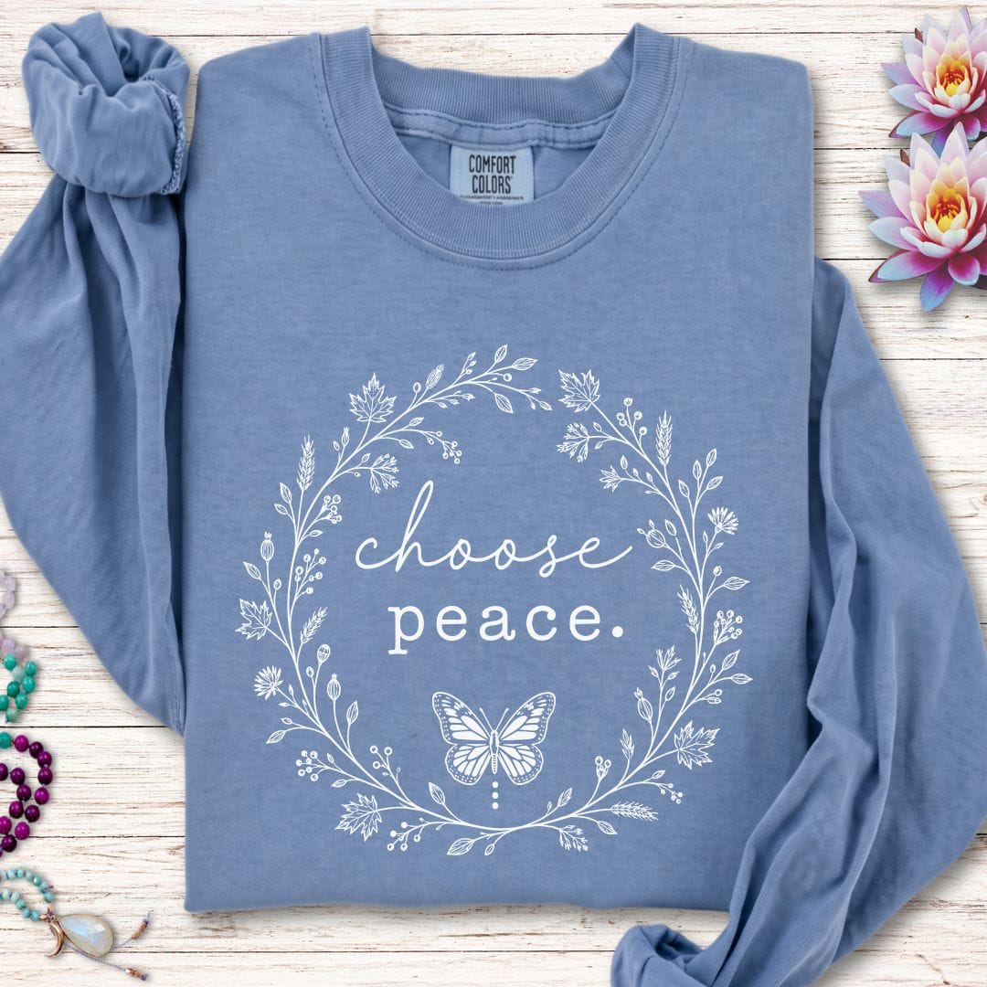 Choose Peace Long Sleeve Tee Blue Jean