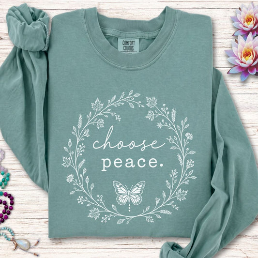 Choose Peace Long Sleeve Tee Light Green
