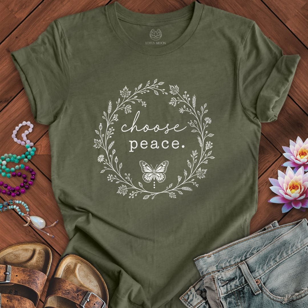 Choose Peace Tee Heather Military Green