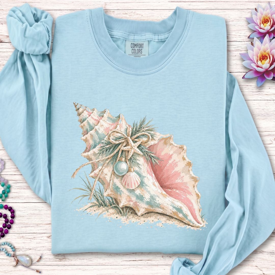 Christmas Conch Long Sleeve Tee Chambray
