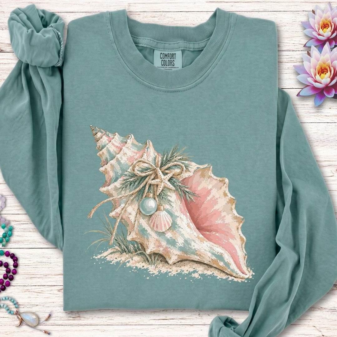 Christmas Conch Long Sleeve Tee Light Green
