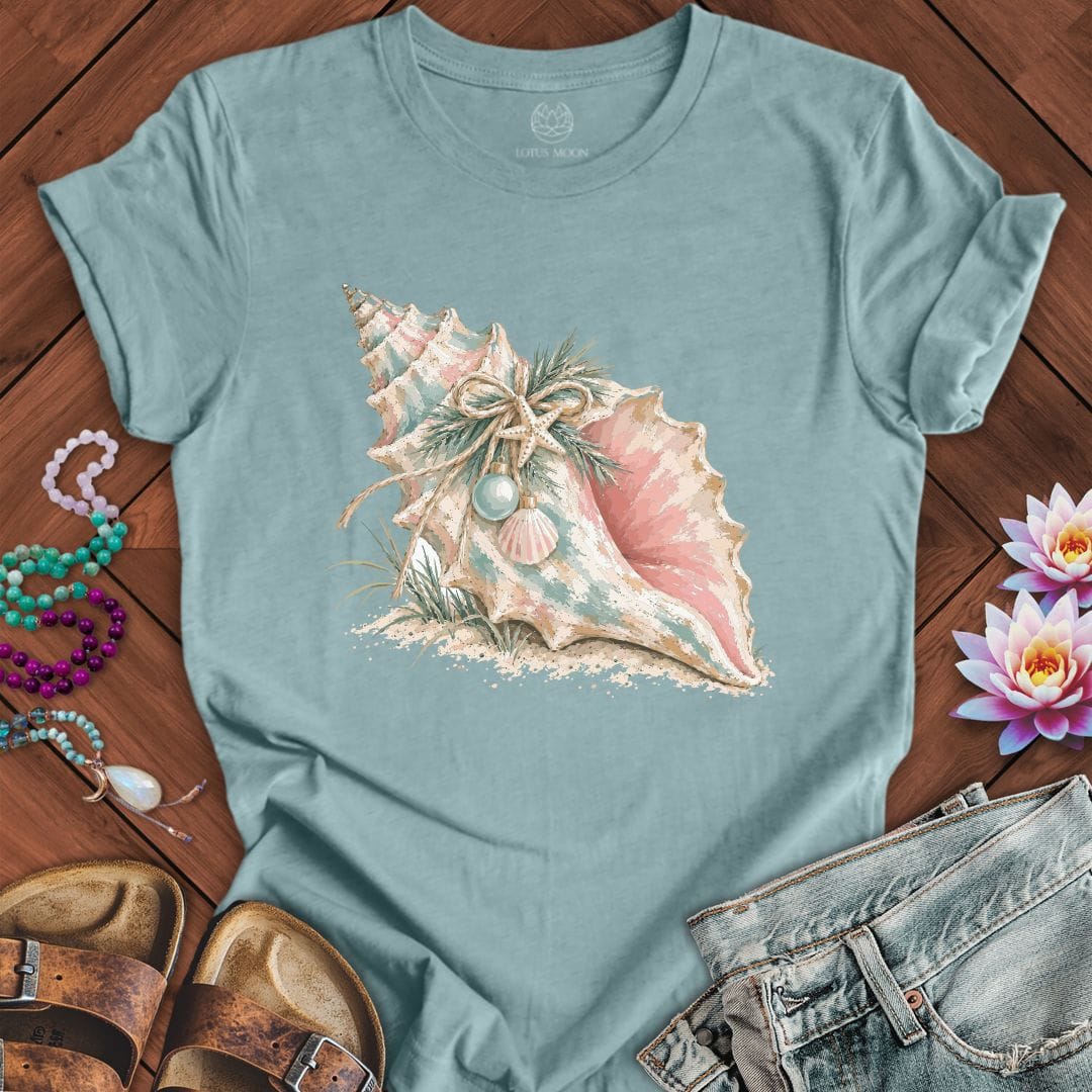 Christmas Conch Tee Heather Blue Lagoon