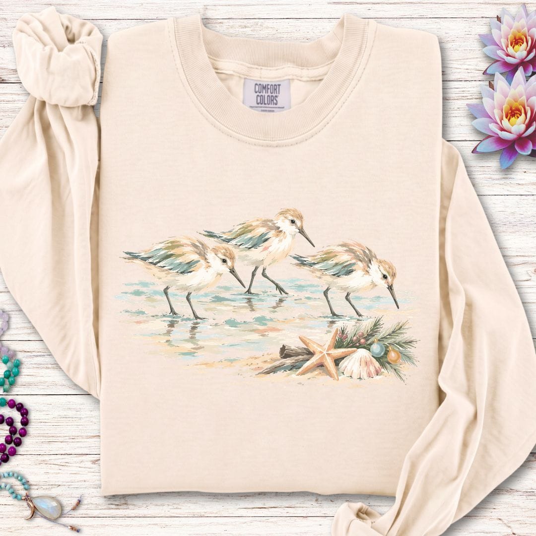 Christmas Sandpipers Long Sleeve Tee Ivory