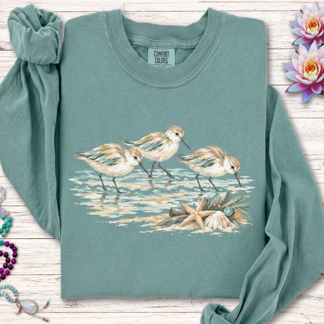 Christmas Sandpipers Long Sleeve Tee Light Green