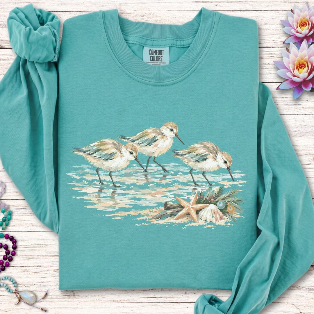 Christmas Sandpipers Long Sleeve Tee Seafoam
