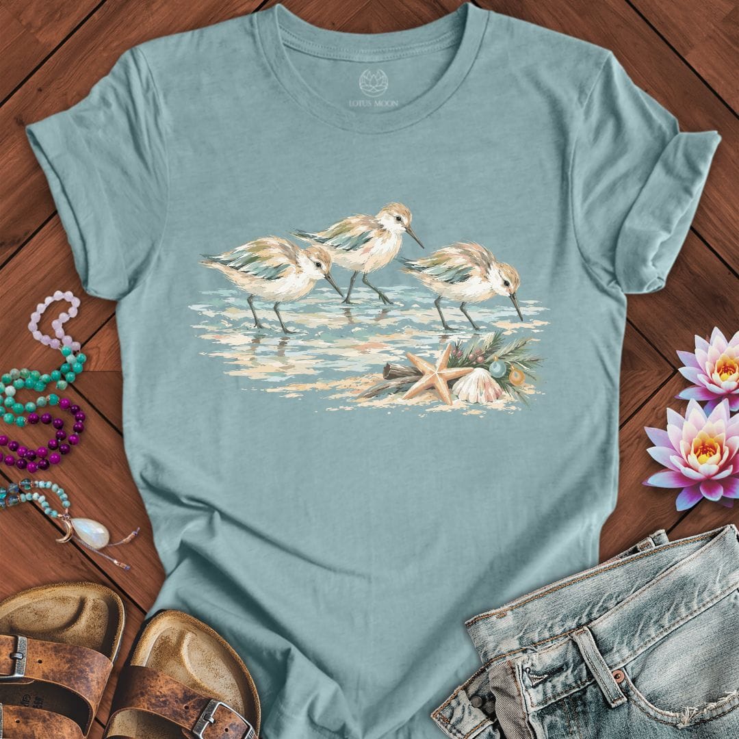 Christmas Sandpipers Tee Heather Blue Lagoon