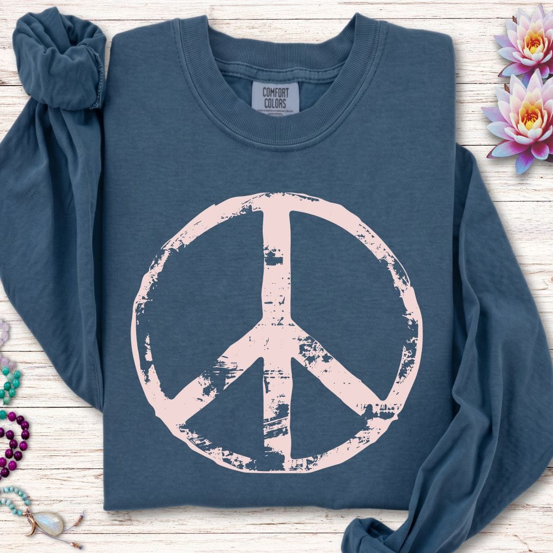 Printify Long-sleeve Classic Peace Long Sleeve Tee Midnight / S