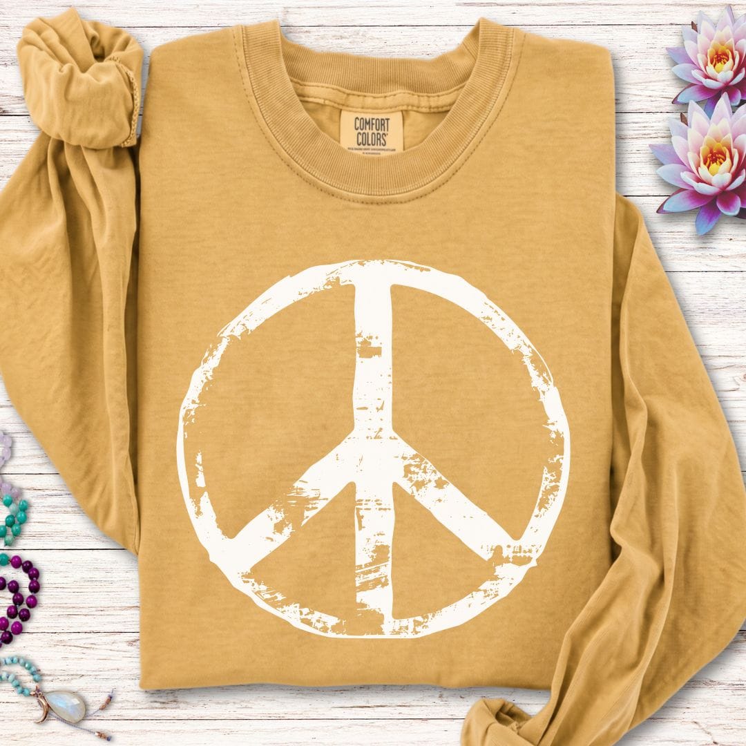 Printify Long-sleeve Classic Peace Long Sleeve Tee Mustard / S