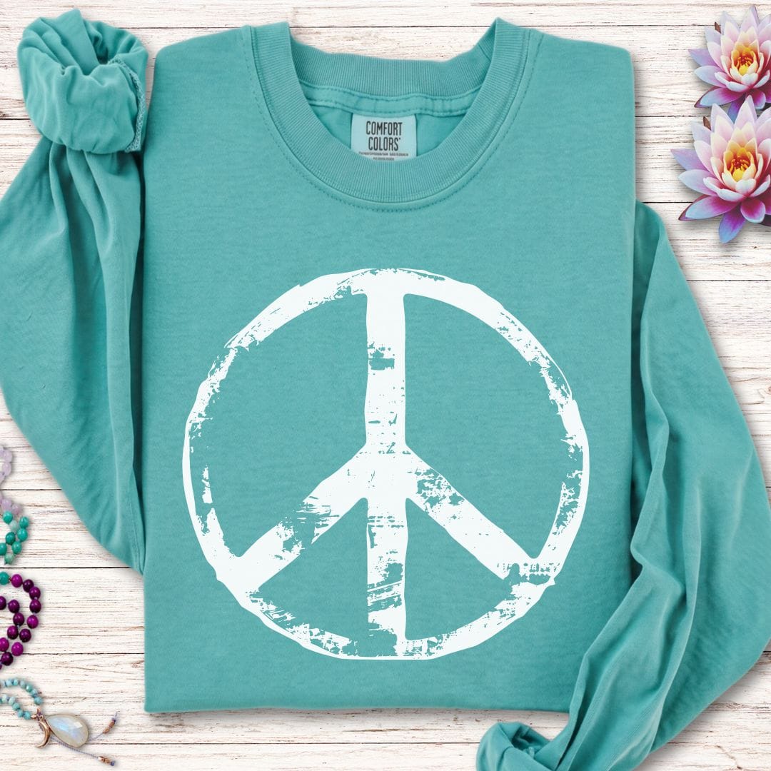 Printify Long-sleeve Classic Peace Long Sleeve Tee Seafoam / S