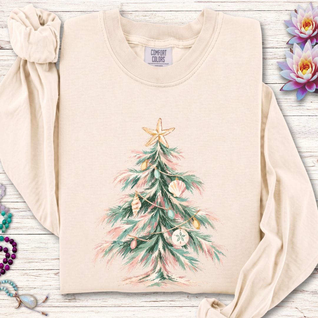 Coastal Christmas Tree Long Sleeve Tee Ivory