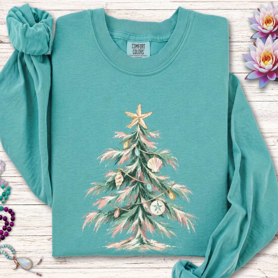 Coastal Christmas Tree Long Sleeve Tee Seafoam