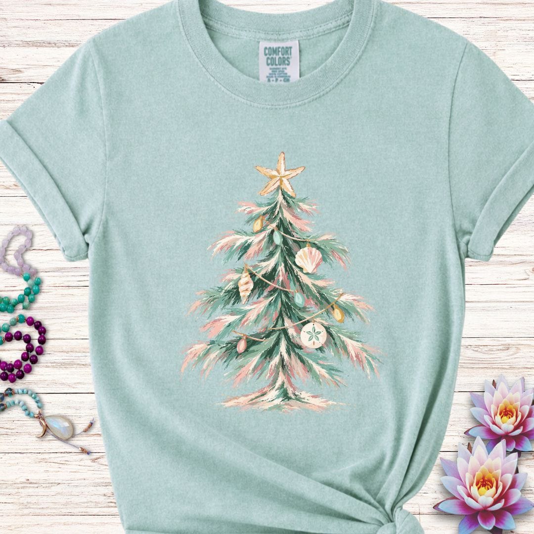 Printify T-Shirt Coastal Christmas Tree Premium Tee Bay / S