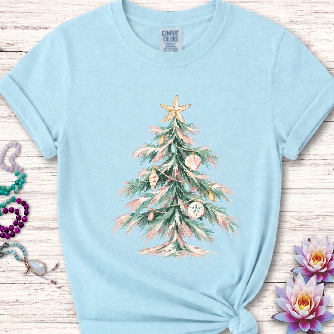 Printify T-Shirt Coastal Christmas Tree Premium Tee Chambray / S