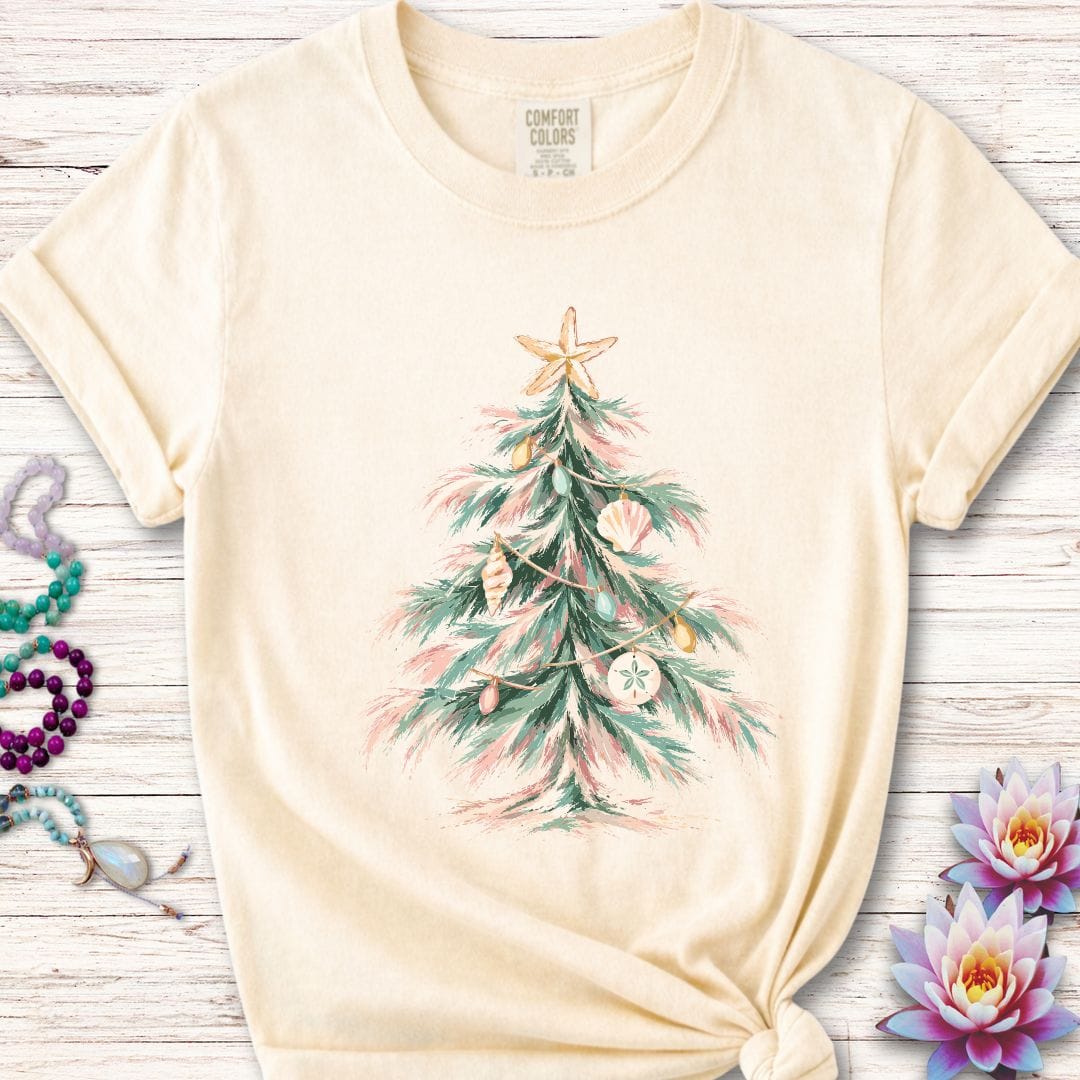 Printify T-Shirt Coastal Christmas Tree Premium Tee Ivory / S