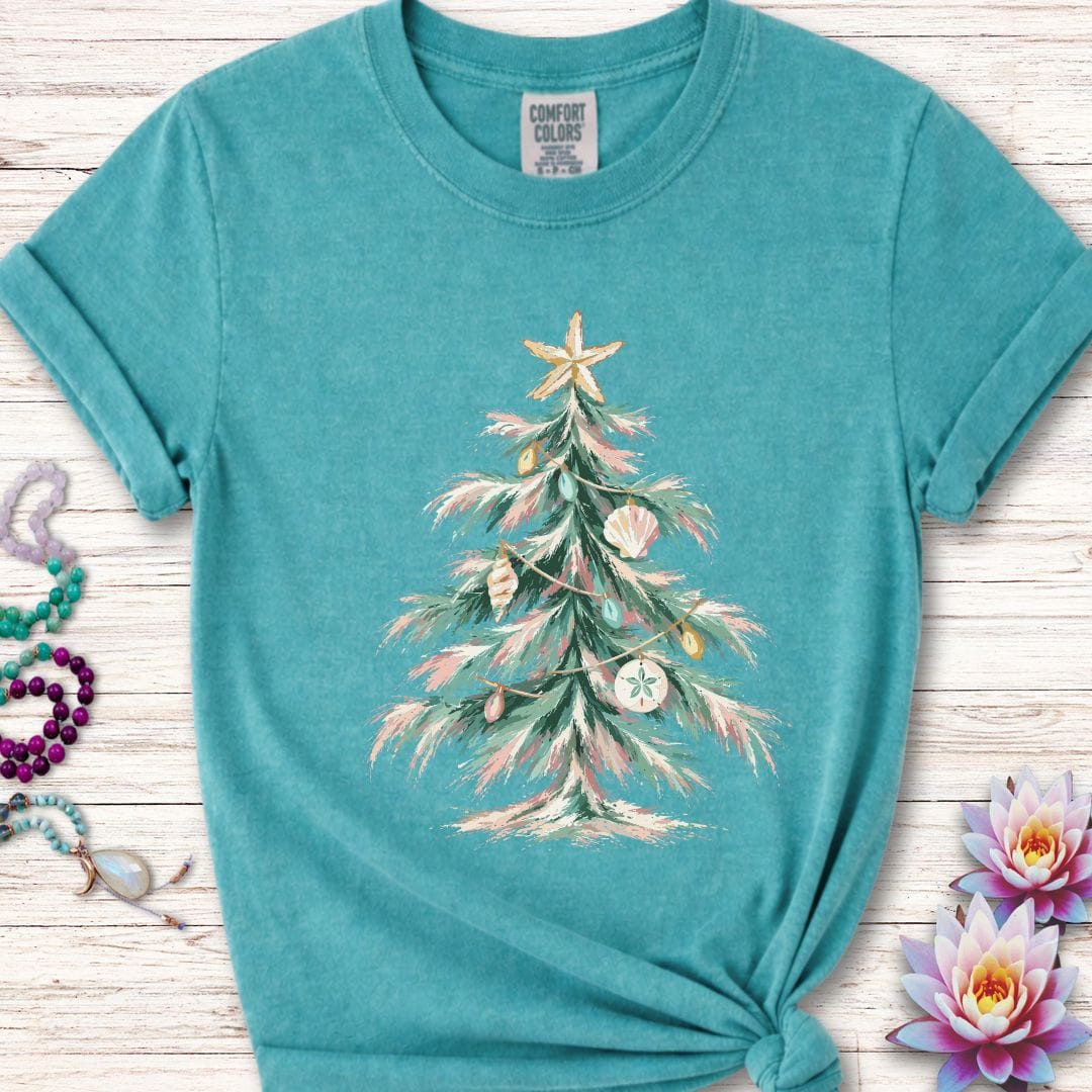 Printify T-Shirt Coastal Christmas Tree Premium Tee Seafoam / S