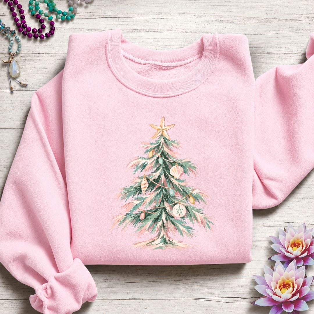 Printify Sweatshirt Coastal Christmas Tree Sweatshirt Light Pink / S