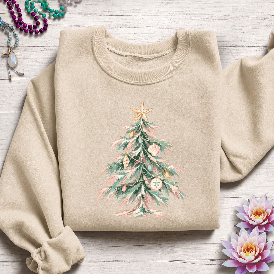 Printify Sweatshirt Coastal Christmas Tree Sweatshirt Sand / S