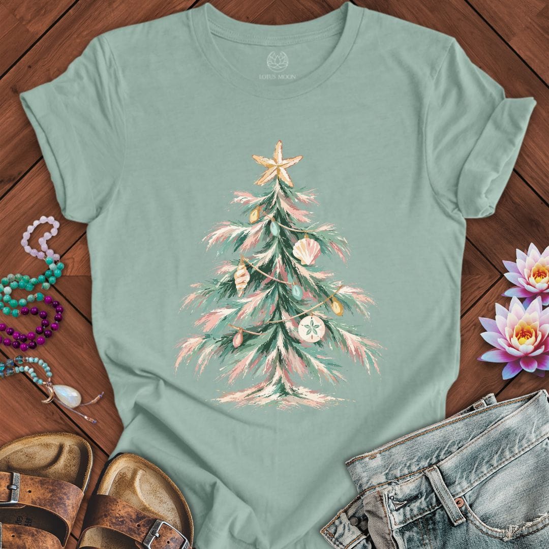 Coastal Christmas Tree Tee Dusty Blue