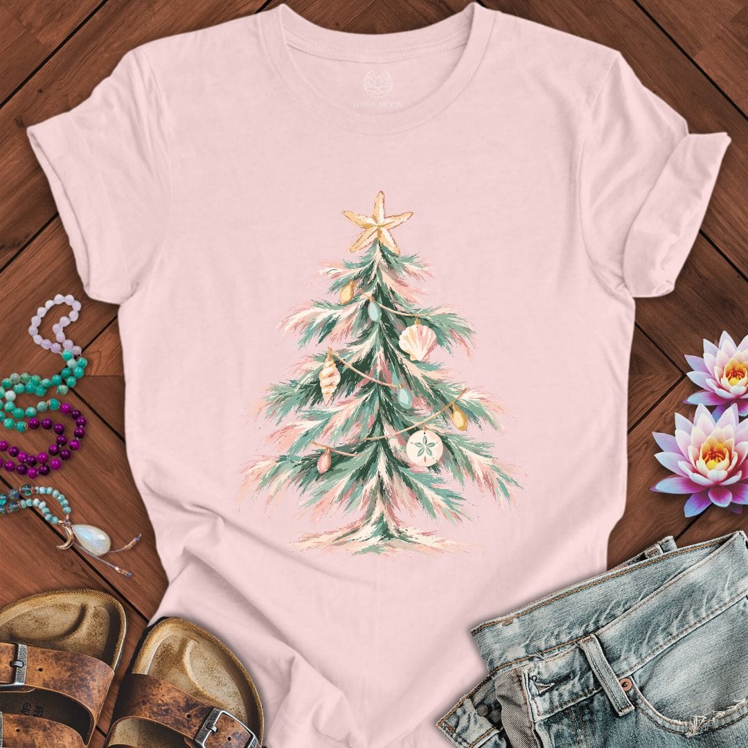 Coastal Christmas Tree Tee Soft Pink