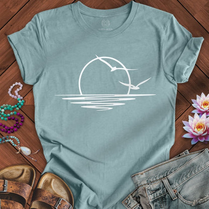 Printify T-Shirt Coastal Sunset Tee Heather Blue Lagoon / S