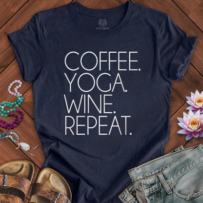 Coffee Yoga Wine Tee Heather Midnight Navy