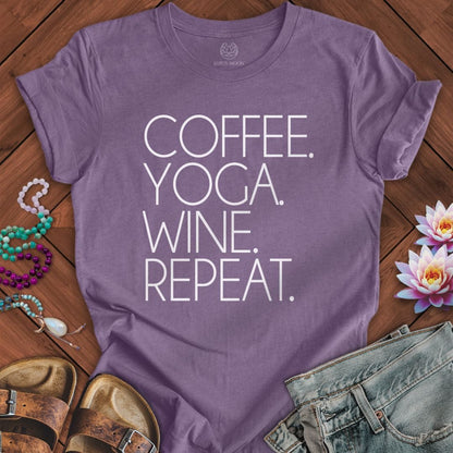 Coffee Yoga Wine Tee Heather Purple