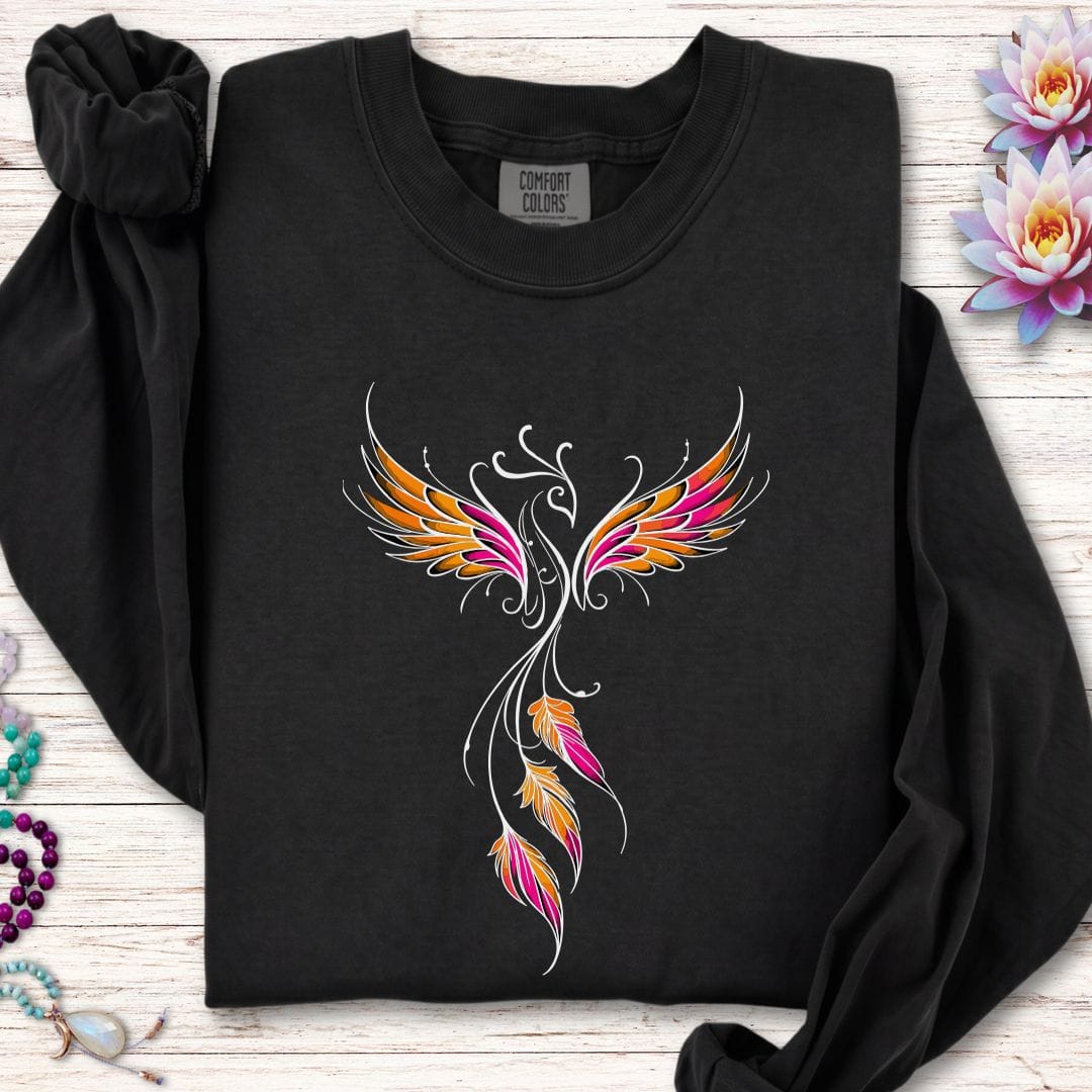 Printify Long-sleeve Colorful Phoenix Long Sleeve Tee Black / S