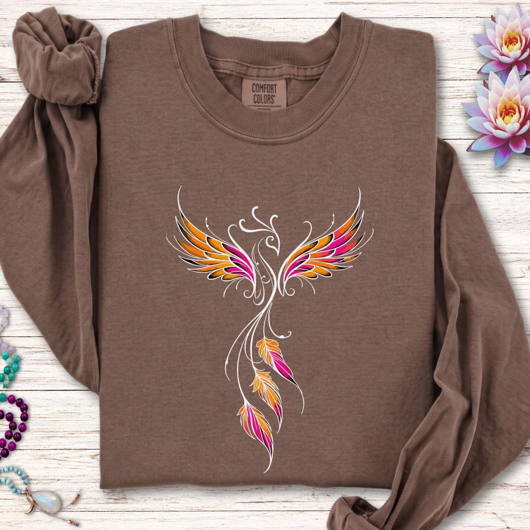Printify Long-sleeve Colorful Phoenix Long Sleeve Tee Espresso / S