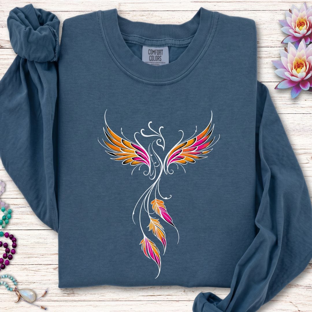 Printify Long-sleeve Colorful Phoenix Long Sleeve Tee Midnight / S