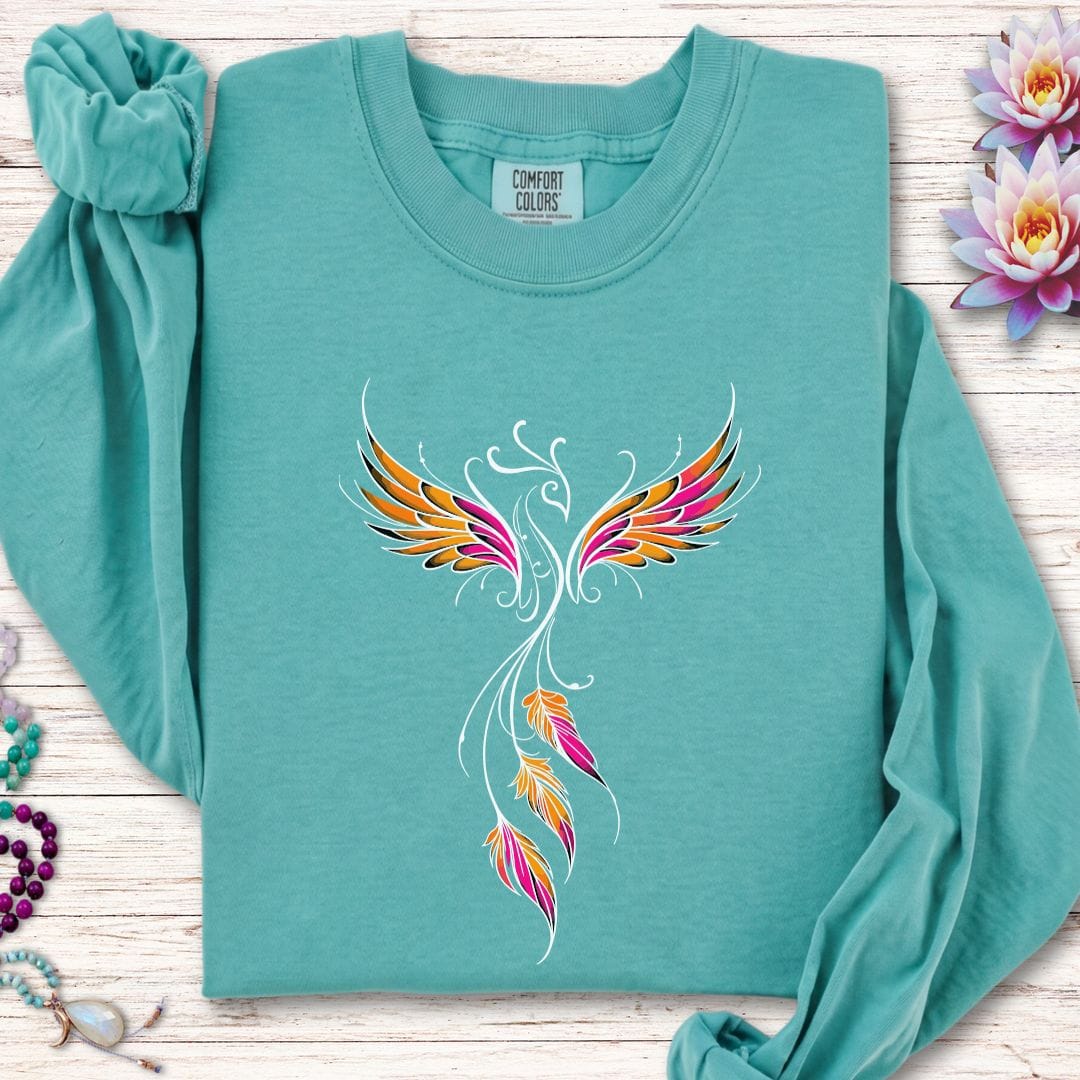 Printify Long-sleeve Colorful Phoenix Long Sleeve Tee Seafoam / S