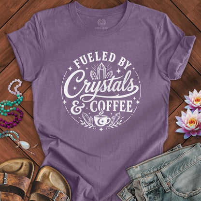 Crystals and Coffee Tee Heather Purple