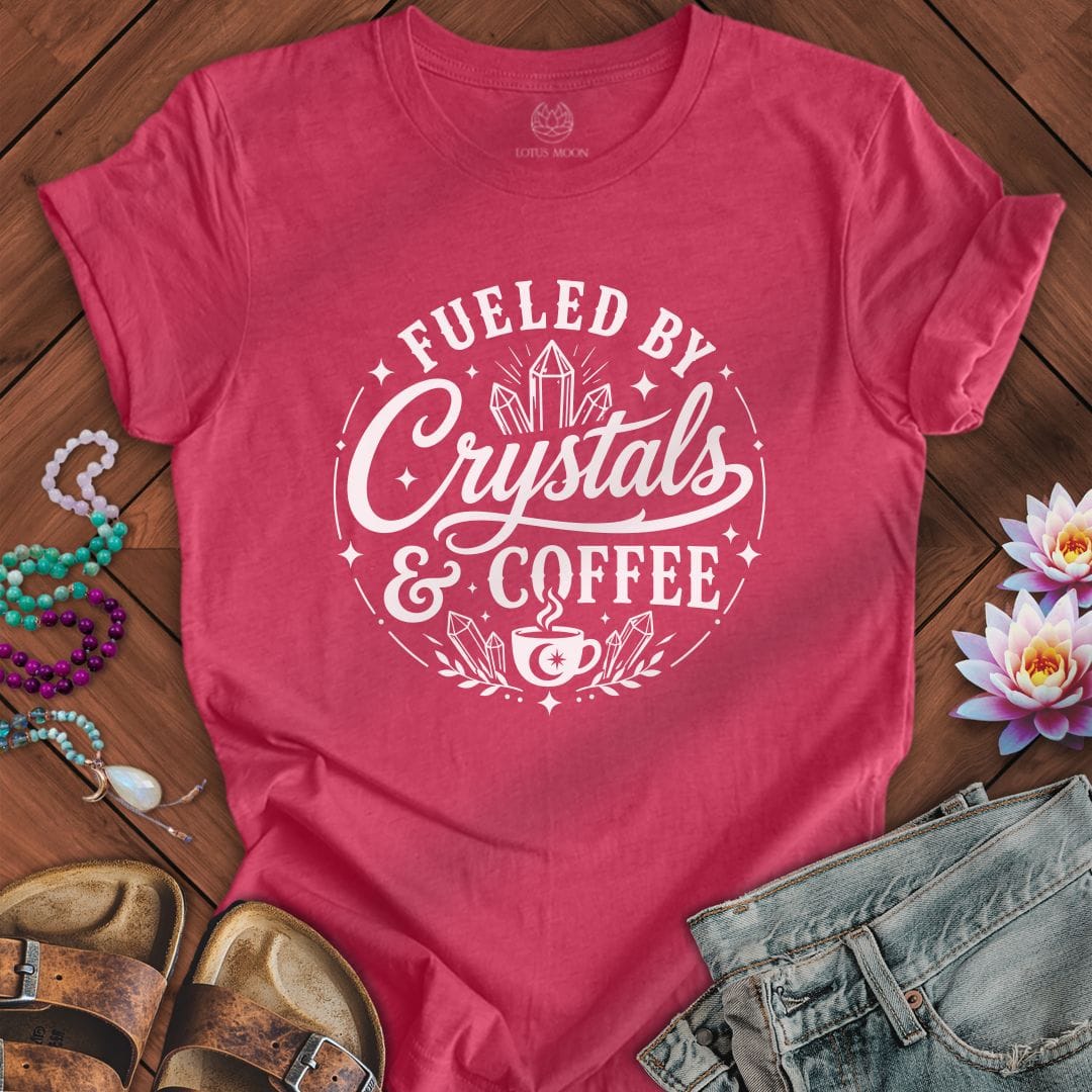 Crystals and Coffee Tee Heather Raspberry